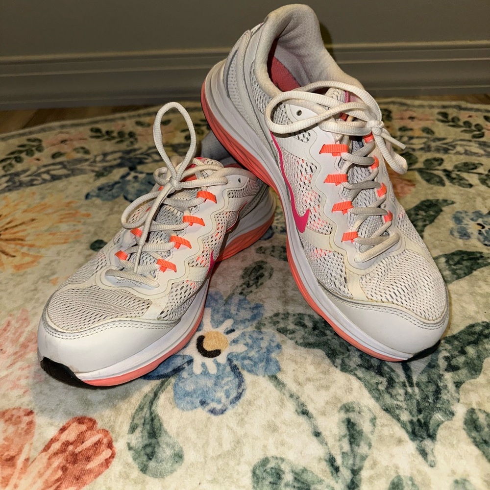 Nike White and Neon Orange Running Shoes